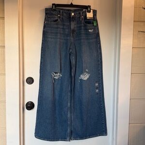 Gap baggy mid-rise wide leg Jeans distressed NEW 28